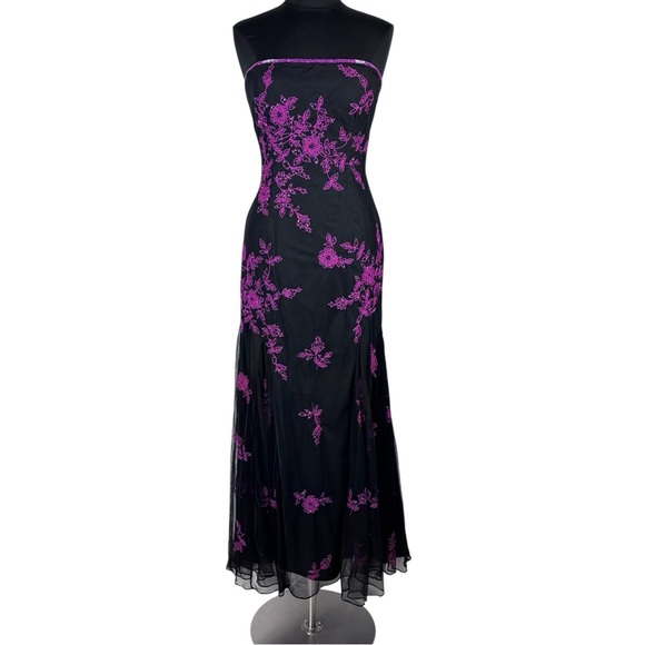 VINTAGE Y2K CACHE BEADED HOCO PROM STRAPLESS HOT PINK BLACK DRESS FORMAL GOWN - Picture 3 of 15